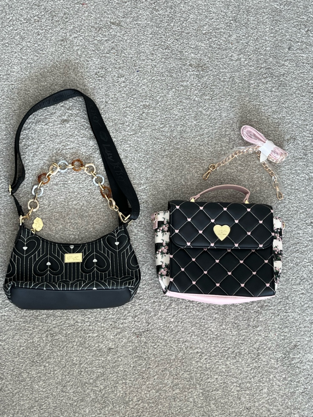 Betsey Johnson Black Quilted Heart Crossbody Bag